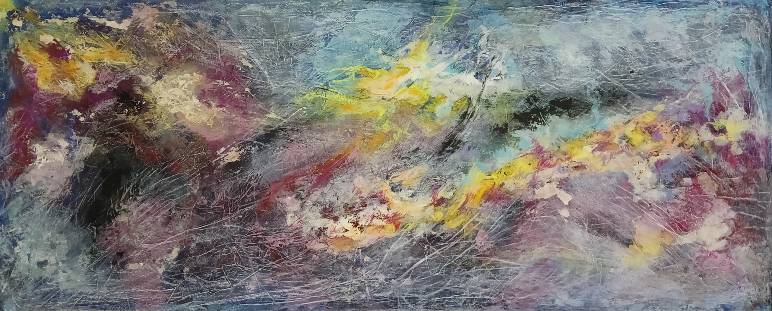 Cha cm 175×69,5 acrylic, ink  and light paper on wood – 2023
