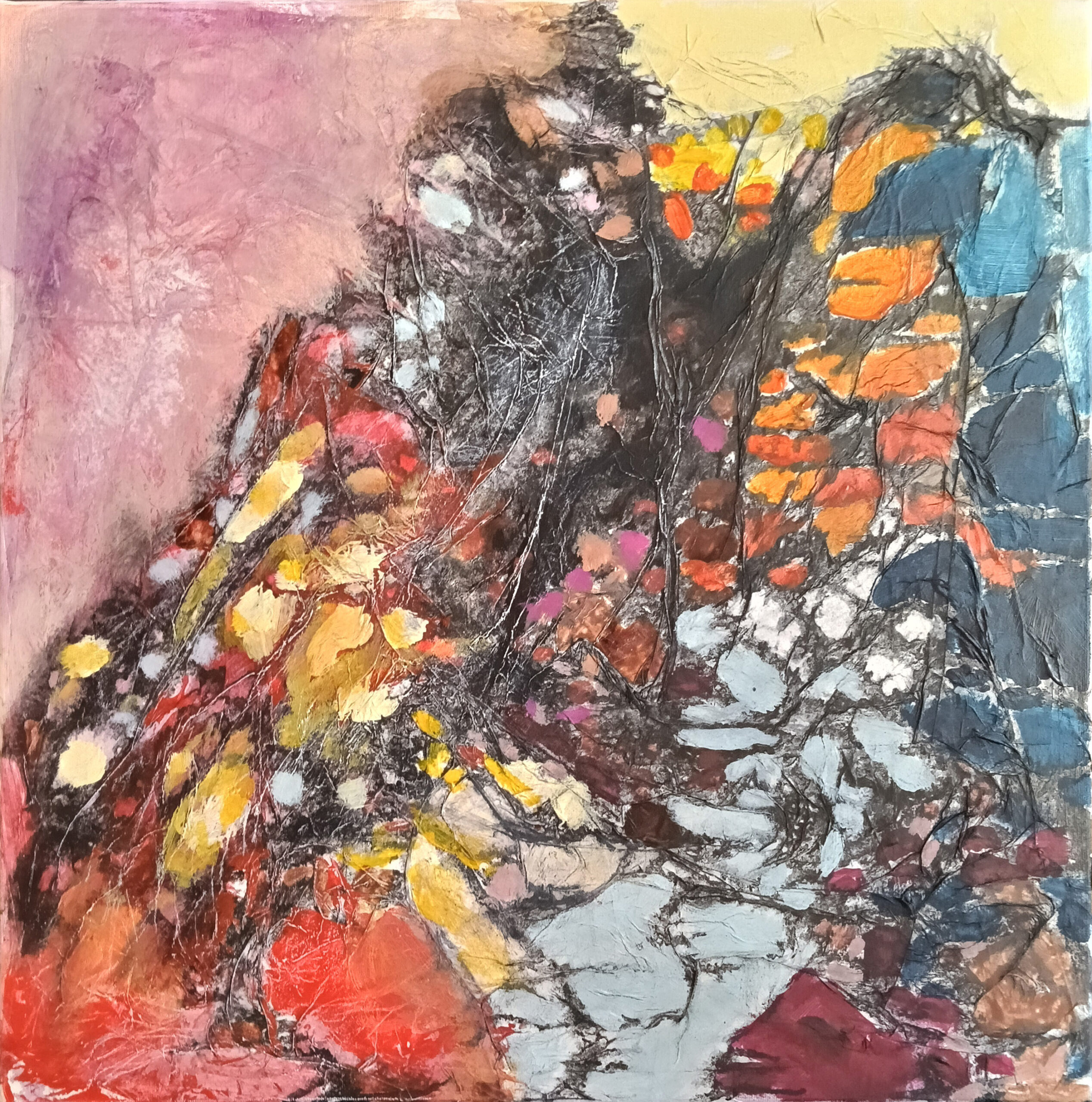 Caffe al lago, 2026, cm 50×50, mix on canvas