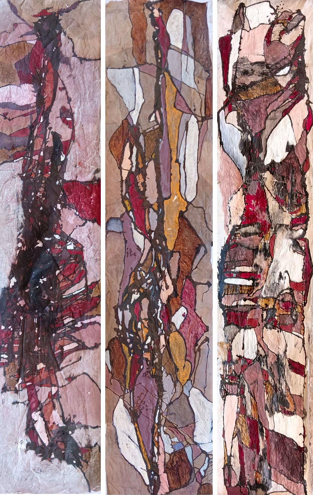 Samsa-stemma-totem, 2026, cm 300x 60+60+60 ca, mix on canvas